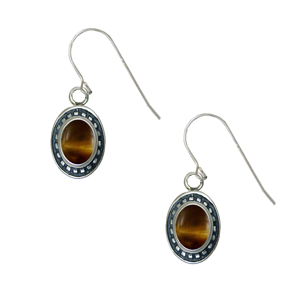 Sterling Silver Tiger Eye Gemstone Drop Dangle Earrings